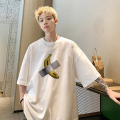 HEARUJOY - T Shirt Oversized Cotton For Men White Men's Banana Print T-shirts 5XL Male Casual Wear Summer Tee Shirts Unisex Big Size