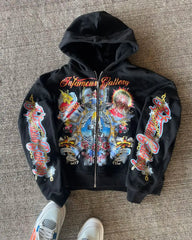 Hearujoy Oversized Zip Up Hoodies Women Men Streetwear Vintage Tops Sweatshirt Goth Y2k Clothes Harajuku Men Clothing