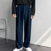 HEARUJOY - Spring Autumn Fashion Vintage Men Casual Suit Pants Loose Straight Trousers Solid Color Outdoor Business Elastic Waist Pant