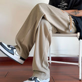 Hearujoy Summer Pleated Pants Men Fashion Casual Ice Silk Pants Men Streetwear Hip-hop Loose Straight Wide Leg Pants Mens Trousers M-3XL