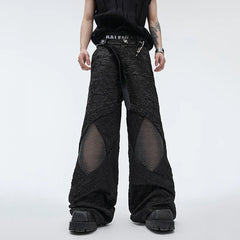 Hearujoy Men's Suit Pants Niche Design Three Dimensional Pleated Mesh Hollow-out Splicing Loose Trousers Wide Leg Fashion 24Y166