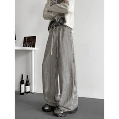 HEARUJOY - Summer Casual Pants Men Oversized Black Striped Pants Men Streetwear Korean Loose Wide Leg Pants Mens Trousers Plus Size 5XL