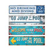 YICKYUE - 【2D Flat】4pcs Funny Pool Party Vintage Metal Tin Signs, Outdoor Pool And Patio Wall Decor Set Retro Pool Rules And Directional