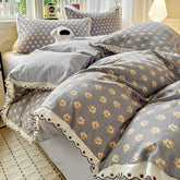 YICKYUE - Vintage Floral Lace Trim Bedding Set and Components Soft Washed Cotton Duvet Cover Set Bed Sheet Pillowcases Twin Queen King
