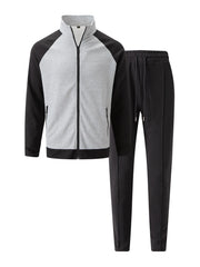HEARUJOY - Spring Autumn Men's Sports Suits Patchwork Raglan Sleeve High Neck Jacket Coat And Pants Two Piece Set Casual Sweatshirt Outfits