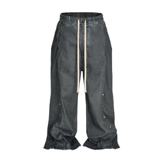 Hearujoy Dirty Dyed Silhouette Double Breasted Drawstring Jeans Mens Straight Washed Vintage Casual Denim Trousers Oversized Cargos