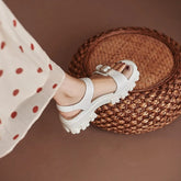 Hearujoy New Summer Women Shoes Concise Thick Heel Leather Sandals Platform Shoes Platform Sandals White Genuine Leather Flats black