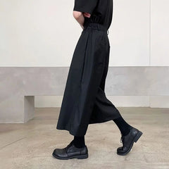 HEARUJOY - Mens Culottes Asymmetrical Double-Layer Casual Hakama Streetwear Fashion Outdoor Daily Youth Plain Wide-Leg Pants Men'S Clothing