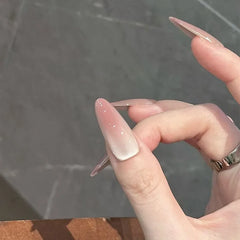 YICKYUE - 30Pcs Press-On Nails Pure White Long-Length Nude Pink Gradient with Subtle Shimmer—Perfect for Girls and Everyday Wear