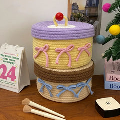 YICKYUE - 1PCS Cotton Rope Storage Basket with Lid – Non-Woven Fabric Dustproof Decorative Organizer for Home Desktop Bathroom