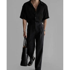 HEARUJOY - Summer Short Sleeved Shirt Men Oversized Black White Casual Shirt Men Streetwear Korean Loose Hollow Shirt Mens Hawaiian Shirts