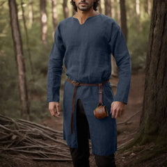 HEARUJOY - Streetwear Long Sleeve Tshirt For Men European Medieval Knight Top Vintage Loose V-neck Split Long Gown Pullover