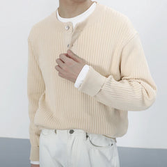 HEARUJOY - Stylish Men's Knitting Pullover Tops Autumn Daily Casual Long Sleeve O Neck Button Sweaters For Men Fashion Solid Color Sweater