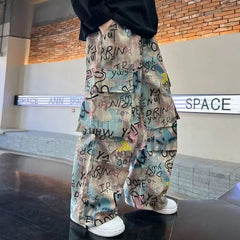 HEARUJOY - American Camouflage Fashion Spliced Multi-pocket Wide-leg Pants Men Y2k Gothpunk Street Hip-hop Loose Oversized Jeans Women