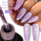 YICKYUE - 7ML Moonlight Glitter Cat Magnetic Gel Nail Polish Purple Gold Foils Effect Sparking Long Lasting Manicure Nail Art Gel