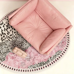 YICKYUE - Round Living Room Carpet Stain-resistant Wear-resistant Floor Mat Modern Sophisticated Pink Leopard-print Rug Home Decor Rugs