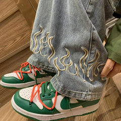 Hearujoy New Fashion Embroidery Men's Jeans Neutral Wide Leg Denim Trousers Loose Straight Jeans Youth Casual Baggy Hip Hop Pants