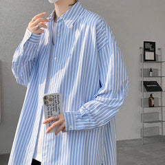 HEARUJOY - Striped Shirt Men Oversized Fashion Society Mens Dress Shirt Korean Loose Long Sleeved Shirt Mens Casual Shirts Large Size 5XL
