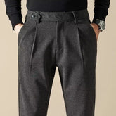 HEARUJOY - Korean Fashion Woolen Suit Pant Men Waist Button Straight Trouser Autumn Winter Business Casual Loose Light Mature Style Pants