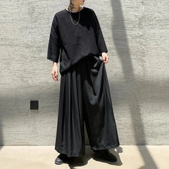 HEARUJOY - Y2k Gothic Dark Style Skirt Pants Genderless Spring Street Wear Fashion Japanese Plain Daily Casual Hakama Wide-Leg Pants Unisex