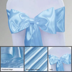 YICKYUE - 12PCS Sky Blue Satin Chair Bow Sashes Soft Chair Sashes 17x275cm for Party Wedding Hotel Banquet Home Decorations Luxury