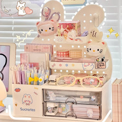 YICKYUE - Desktop Hole Board Storage Box Desk Organizer Girls Cute Pen Holder Storage Stationary Rack Korean Kawaii Bunny Cosmetic Shelf