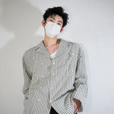 HEARUJOY - Long Sleeved Shirt Men Fashion Society Mens White Dress Shirt Korean Loose Blue Striped Shirt Mens Double Breasted Casual Shirt