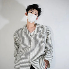 HEARUJOY - Long Sleeved Shirt Men Fashion Society Mens White Dress Shirt Korean Loose Blue Striped Shirt Mens Double Breasted Casual Shirt