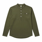 YICKYUE - American Retro Henry Collar Tshirts Mens Long Sleeved Button Placket Pocket Polo Shirts Spring Autumn Casual Loose Knit Tee Top
