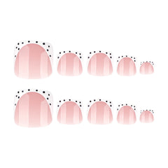 YICKYUE - 24pcs French False Toe Nails With Black Polka Dot Designs Press On Toenails Wearable Women Simple Fake Square Feetnails Nail Art