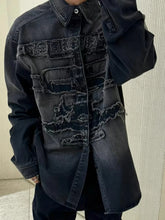 Hearujoy Distressed Letter Embroidery Frayed Jeans Jacket for Men and Women Vintage Washed Baggy Denim Coat Oversized Windbreaker Clothes