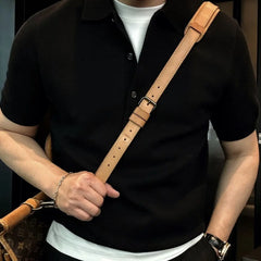 HEARUJOY - Men summer fashion urban solid color simple and fashionable 4-button knitted short-sleeved Polo shirt