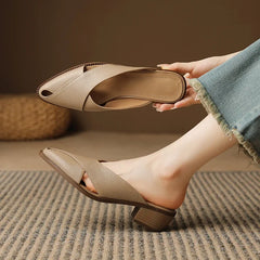 Hearujoy 2024 Summer Slippers Women Genuine Leather Shoes for Women Pointed Toe Low Heel Mules Elegant Sandals Women Slides Ladies Shoes