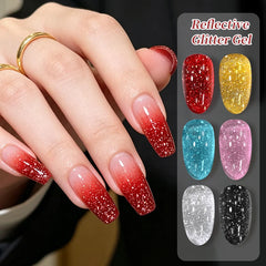 YICKYUE - Purple Glitter Reflective Gel Polish 10ml Red Black Silver Sparking Glitter Nail Art Crystal Soak Off Varnish Salon