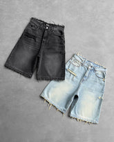 Hearujoy Men Women Summer Hip Hop Ripped Hole Denim Shorts Y2k Black Punk Wash Baggy Work Shorts Vintage Raw Edge Casual Jorts Streetwear