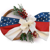 YICKYUE - Independence Day Flower Wreath Decorative Wall Hanging Front Door Garland Party Hanging Ornament Patriotic Wreath