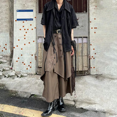 HEARUJOY - Genderless Trendy Skirt Gothic Dark Style Loose Hakama Pants Wide Leg Pants Large Size Design Samurai Pants Men Clothing