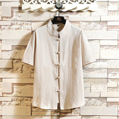 HEARUJOY - Summer Tang Suit Chinese Shirt Style Jacket Collar Traditional for Men Cotton Linen Solid color Top Hanfu Men Shirts