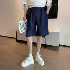 Hearujoy Trendy Men's Shorts Lace-up Solid Color Male Bottoms Pocket 2024 Summer Loose Temperament Knee-length 9C6440