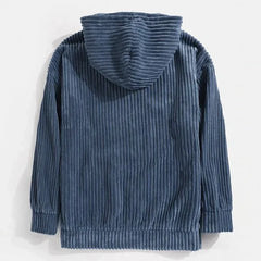 Hearujoy 2024 Mens Hooded Sweatshirts Thickened Corduroy Long Sleeve Solid Color Casual Pocket Shoulder Hoodies Men Harajuku Streetwear