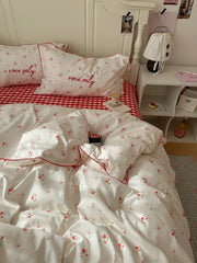 YICKYUE - Ins Style Bedding Set Dormitory Bedding Three-Piece Set Floral Print Duvet Cover Sheet Fitted Sheet Soft Polyester Fabric