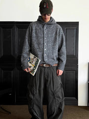 YICKYUE - Vintage Knit Hooded Cardigan Mens Fall Long Sleeve Hoodie Tops Simple High-end Winter Warm Knitwear Lazy Wind Sweater Streetwear