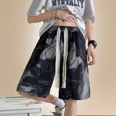 HEARUJOY - Men's New Spliced print Five-point Loose Drawstring Design Bear Print Shorts