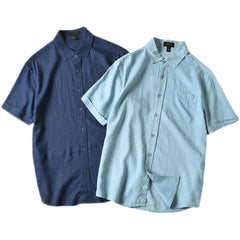 HEARUJOY - Men's Summer Cotton Linen Shirt Solid Color Skin Friendly Breathable Short Sleeve Lapel Shirts With Chest Pocket