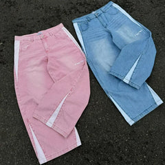 Hearujoy Baggy Jeans Y2K Classic Retro Harajuku Style Hip Hop Streetwear Solid Wash Denim Pants Unisex Side Split Design Casual Trousers