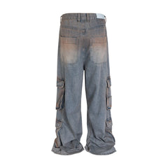 Hearujoy Harajuku Side Multi-pockets Washed Baggy Jeans Pants for Men and Women Straight Vintage Casual Denim Trousers Y2k Loose Cargos