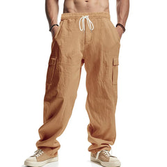 HEARUJOY - Men's Linen Four-season Thin Breathable Workwear with Multiple Pockets and Loose Casual Wide-leg Pants