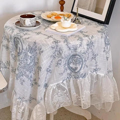 YICKYUE - French Retro Style Lace Tablecloth Elegant Ruffle Pastoral Table Cloth Coffee Table Nightstand Cover Living Room Home Decoration