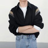 HEARUJOY - Design Sense Unique Patchwork Black Long Sleeve Trendy Brand Loose American Stylish Men's Shirt Coat