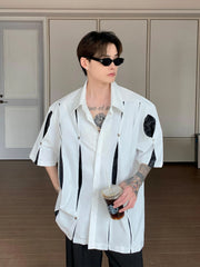 Hearujoy Summer Fashion Korean Short Sleeve Men Shirt Loose Casual Shoulder Pad Shirt Turn-down Collar Pocket Simple Shirts